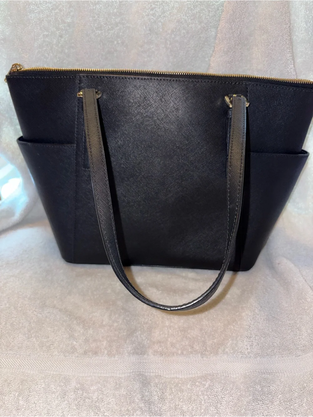 Michael Kors Black Leather Tote Bag with Gold Accent Authentic